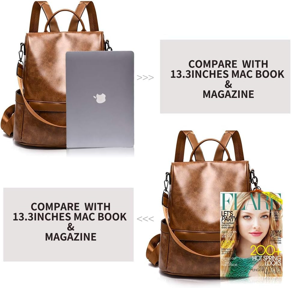 Women's PU Leather Anti-Theft Backpack Purse - Casual Shoulder Bag and Fashion Satchel