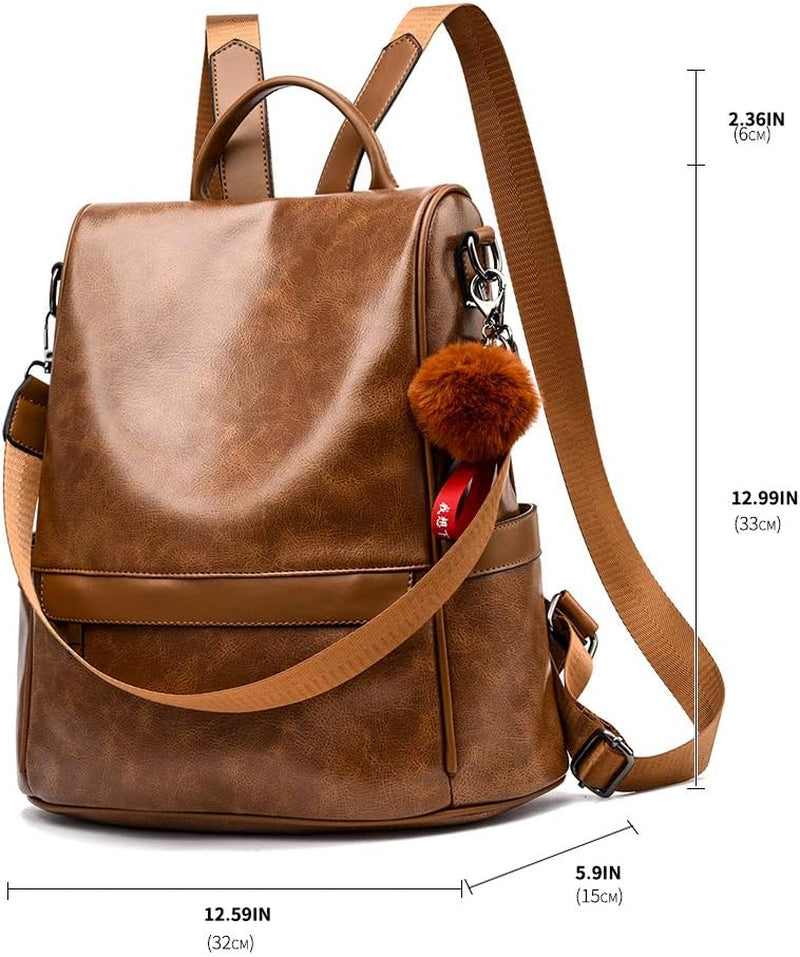 Women's PU Leather Anti-Theft Backpack Purse - Casual Shoulder Bag and Fashion Satchel