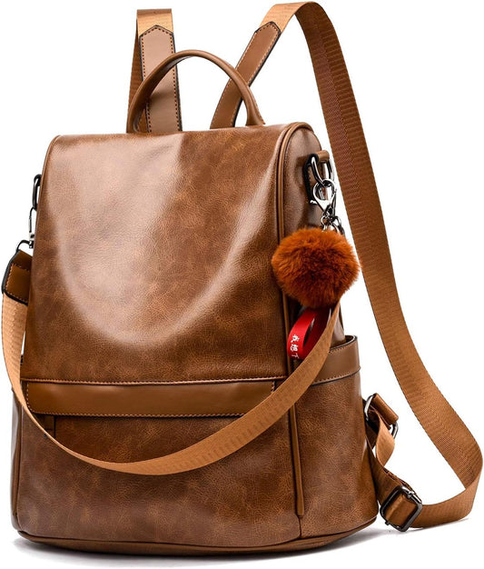 Women's PU Leather Anti-Theft Backpack Purse - Casual Shoulder Bag and Fashion Satchel