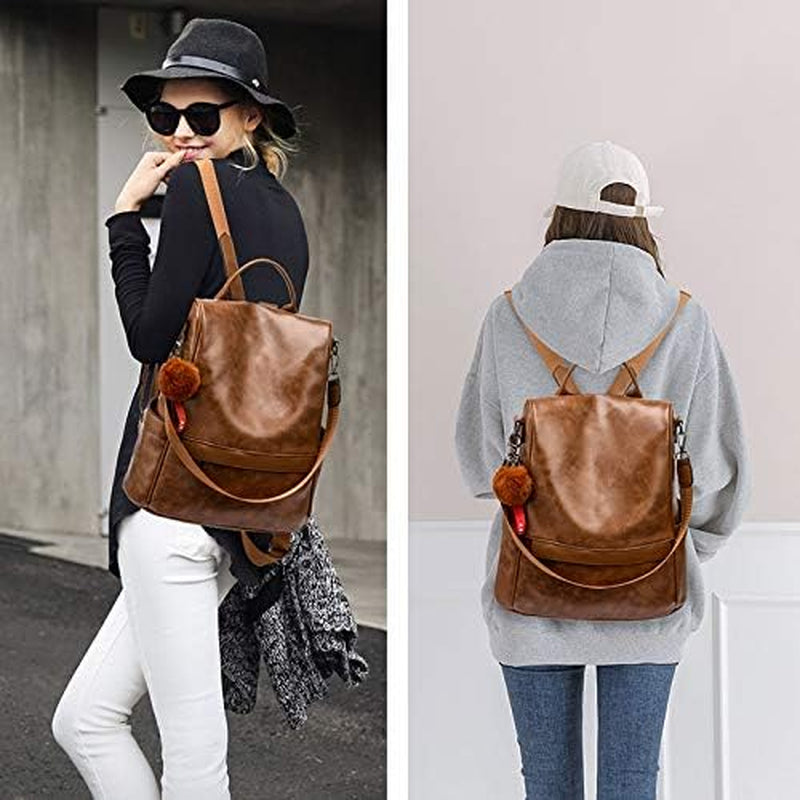 Women's PU Leather Anti-Theft Backpack Purse - Casual Shoulder Bag and Fashion Satchel