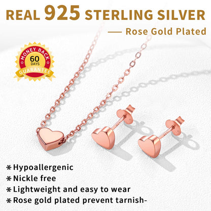 Set for Women Heart Pendant Necklace Trendy Stud Earrings Sterling Silver Jewelry Sets for Brides, Bridesmaid, Mother'S Day