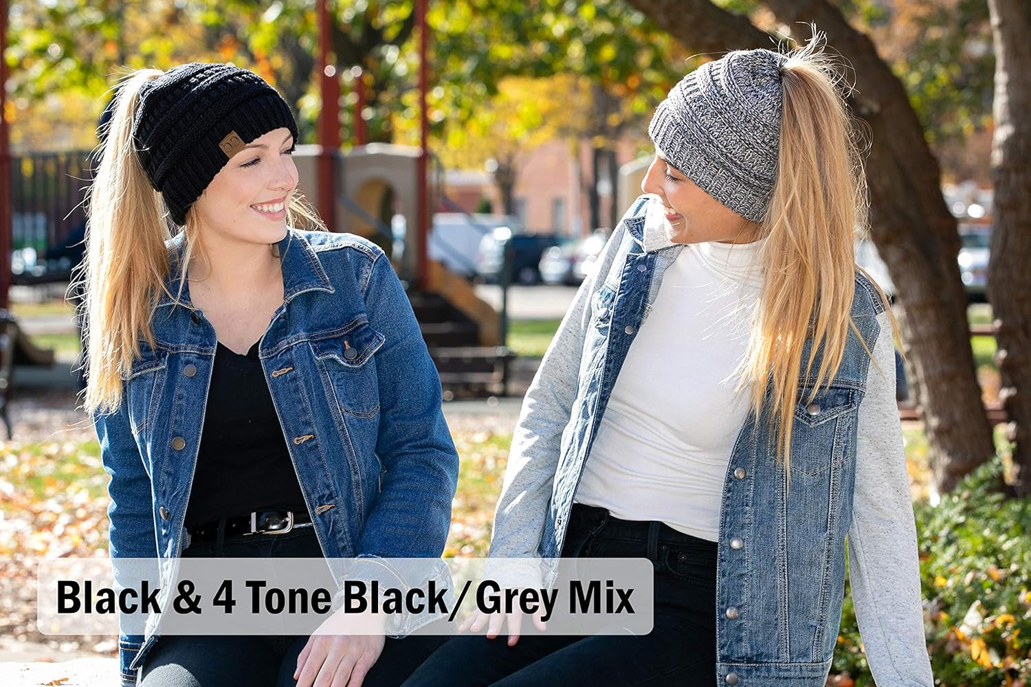 Women's Ponytail Beanie - Soft Ribbed Knit Cap for Messy Buns in Solid, Confetti, and Multi-Tone Styles