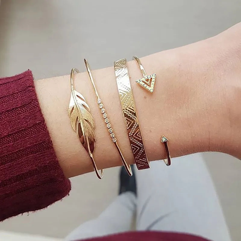 Cuban Chain Bracelet Set for Women, Gold Color, Boho Retro, Thick Twist, Trendy Quality Jewelry Gifts, 11Pcs, 2024
