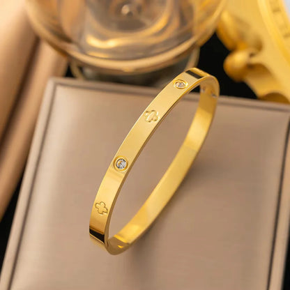 Trendy Shining Zircon Bracelets For Women Clover Print Love Pulseiras Stainless Steel Bangles Feminina Jewelry Gift
