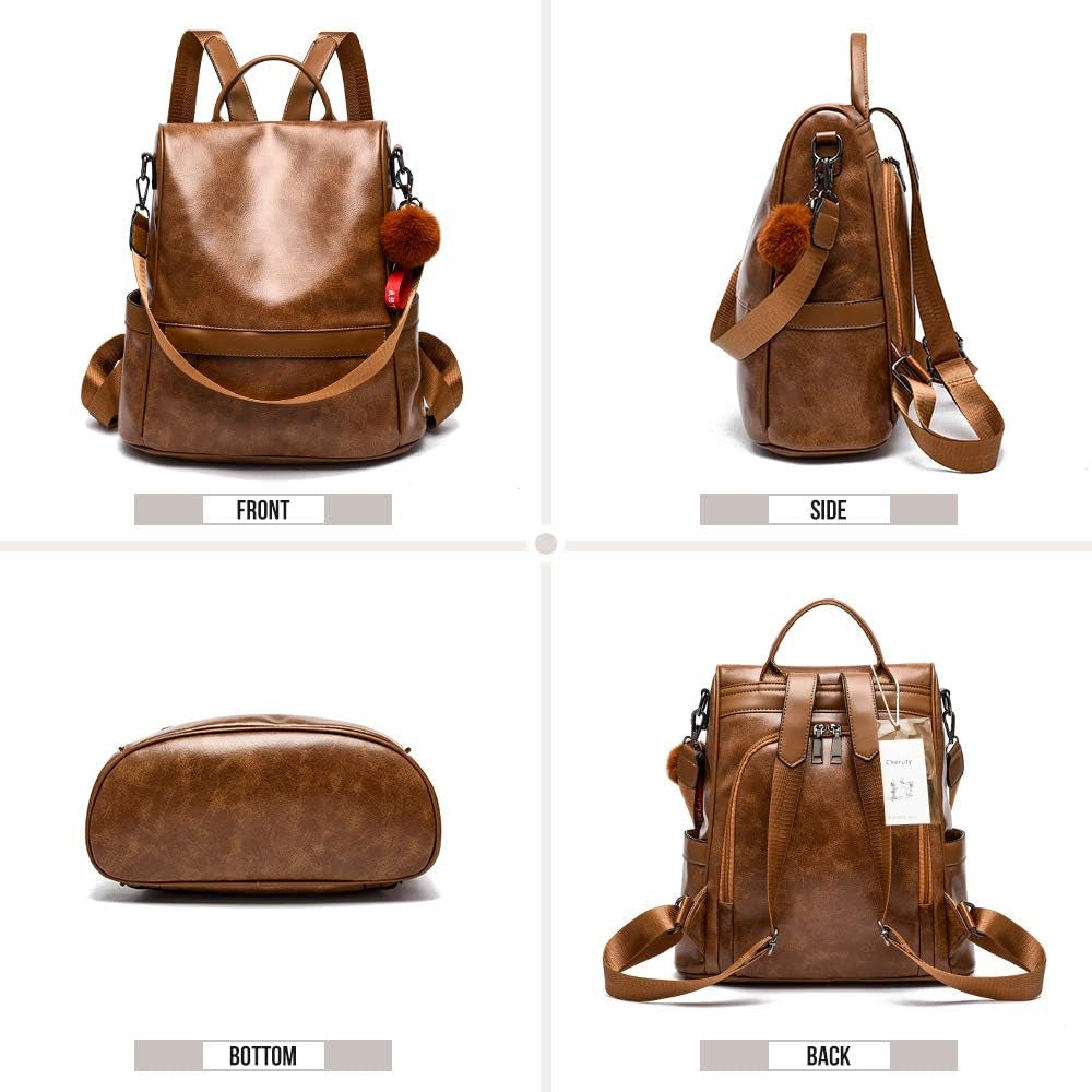 Women's PU Leather Anti-Theft Backpack Purse - Casual Shoulder Bag and Fashion Satchel