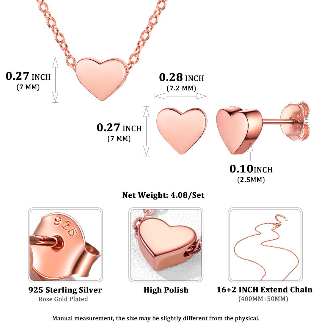Set for Women Heart Pendant Necklace Trendy Stud Earrings Sterling Silver Jewelry Sets for Brides, Bridesmaid, Mother'S Day